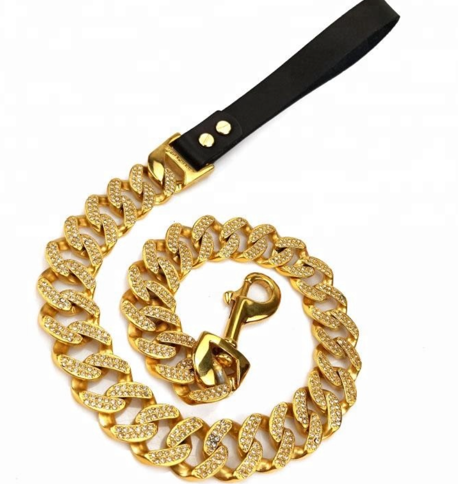 31 MM BIG BOY DIAMOND ROLLS ROYCE GOLD DOG LEASH