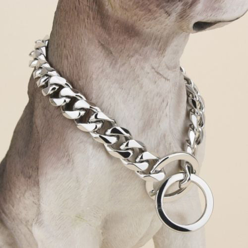 SILVER CUBAN LINK LUXURY DOG CHOKE CHAIN COLLAR