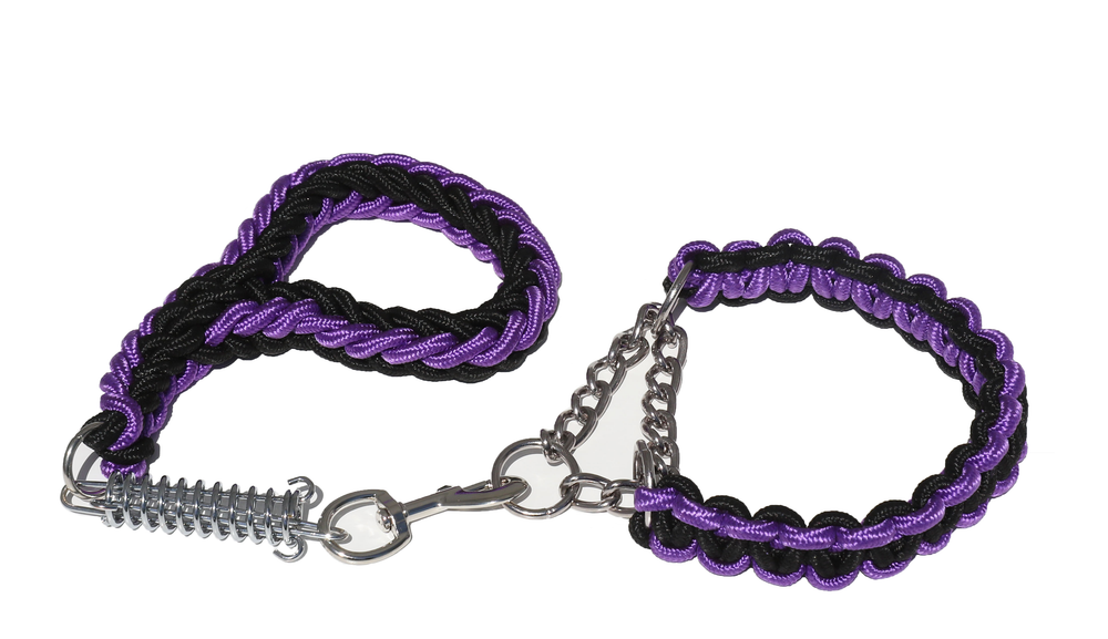 BLACK & PURPLE SHORT LEAD AND COLLAR COMBO