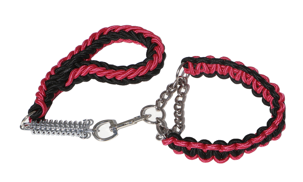 BLACK & PINK SHORT LEAD AND COLLAR COMBO