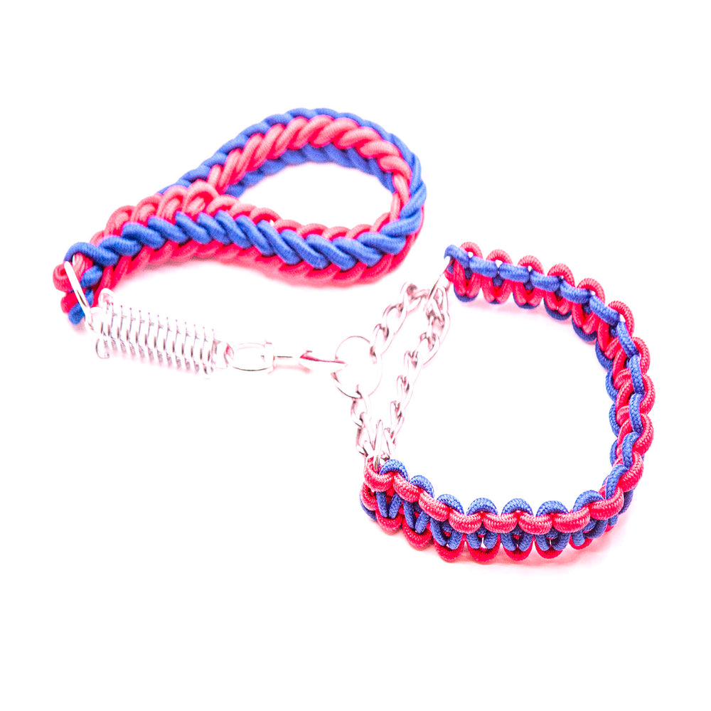 BLUE & PINK SHORT LEAD & COLLAR COMBO