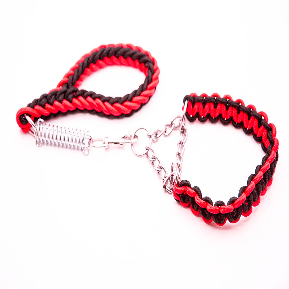RED & BLACK SHORT LEAD AND COLLAR COMBO