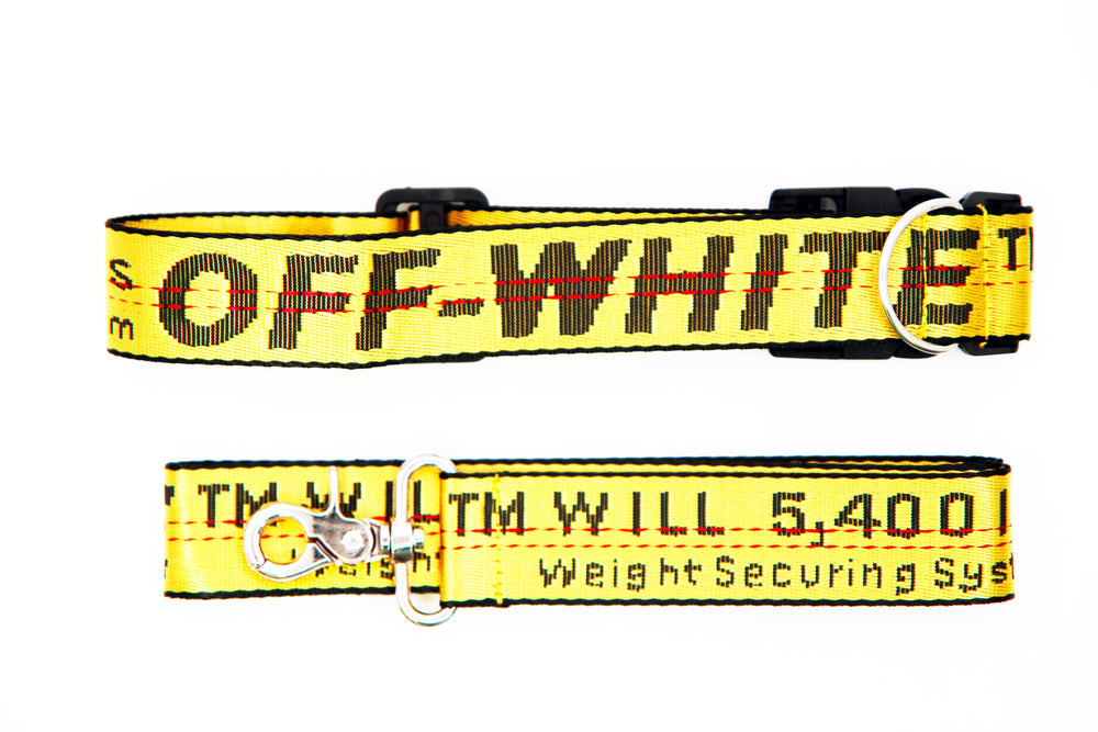 Yellow OFF- White Leash and Collar Set